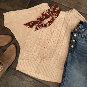 Loft Cream Knit Short Sleeve Sweater size S